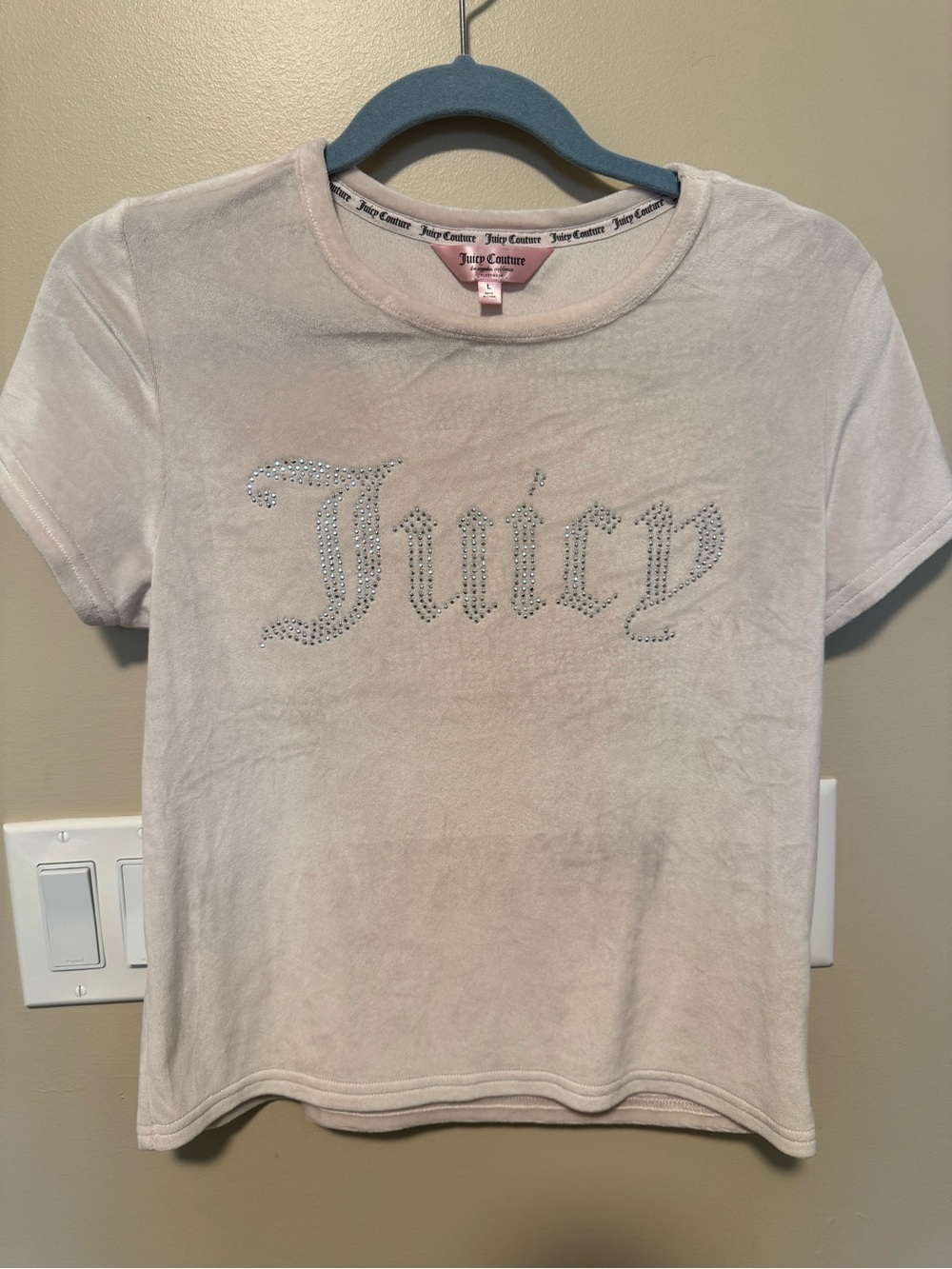 Juicy Couture Light Pink Velvet Rhinestone Logo Tee